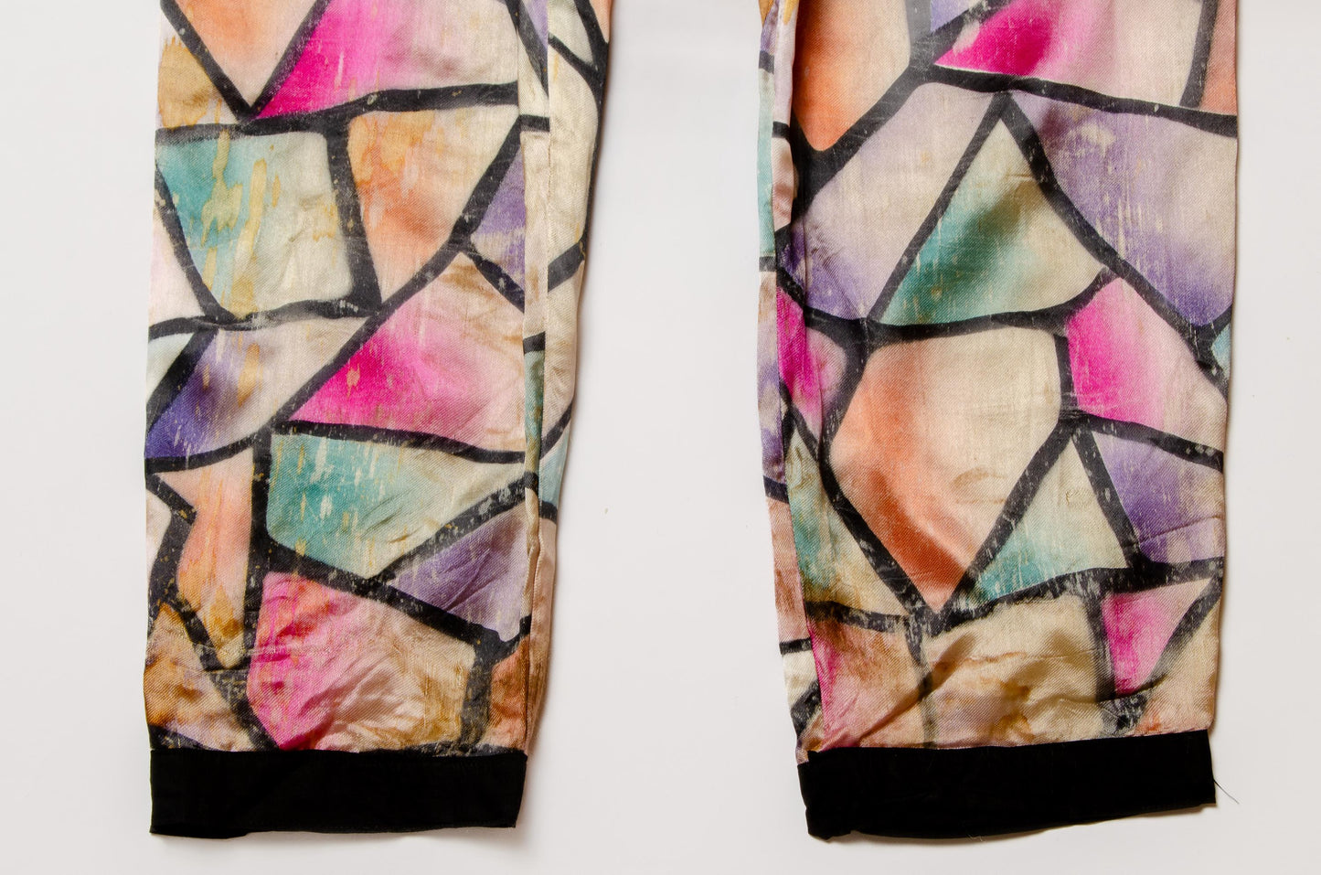 1920s Stained Glass Silk Theatre Pants Bohemian Trousers 34 x 29