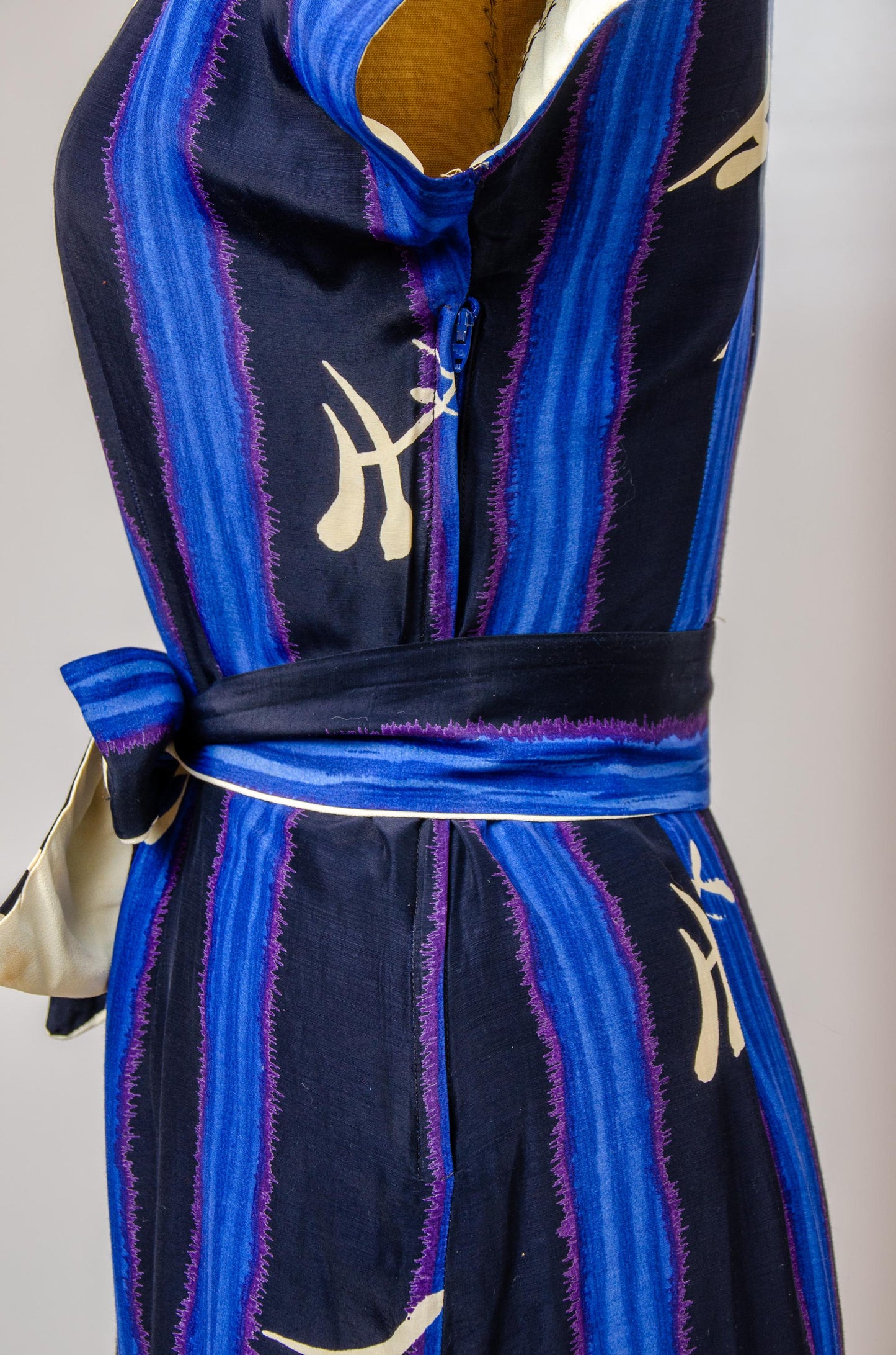 1970s Rayon Imperial Dress Silk Belted Disco Dress