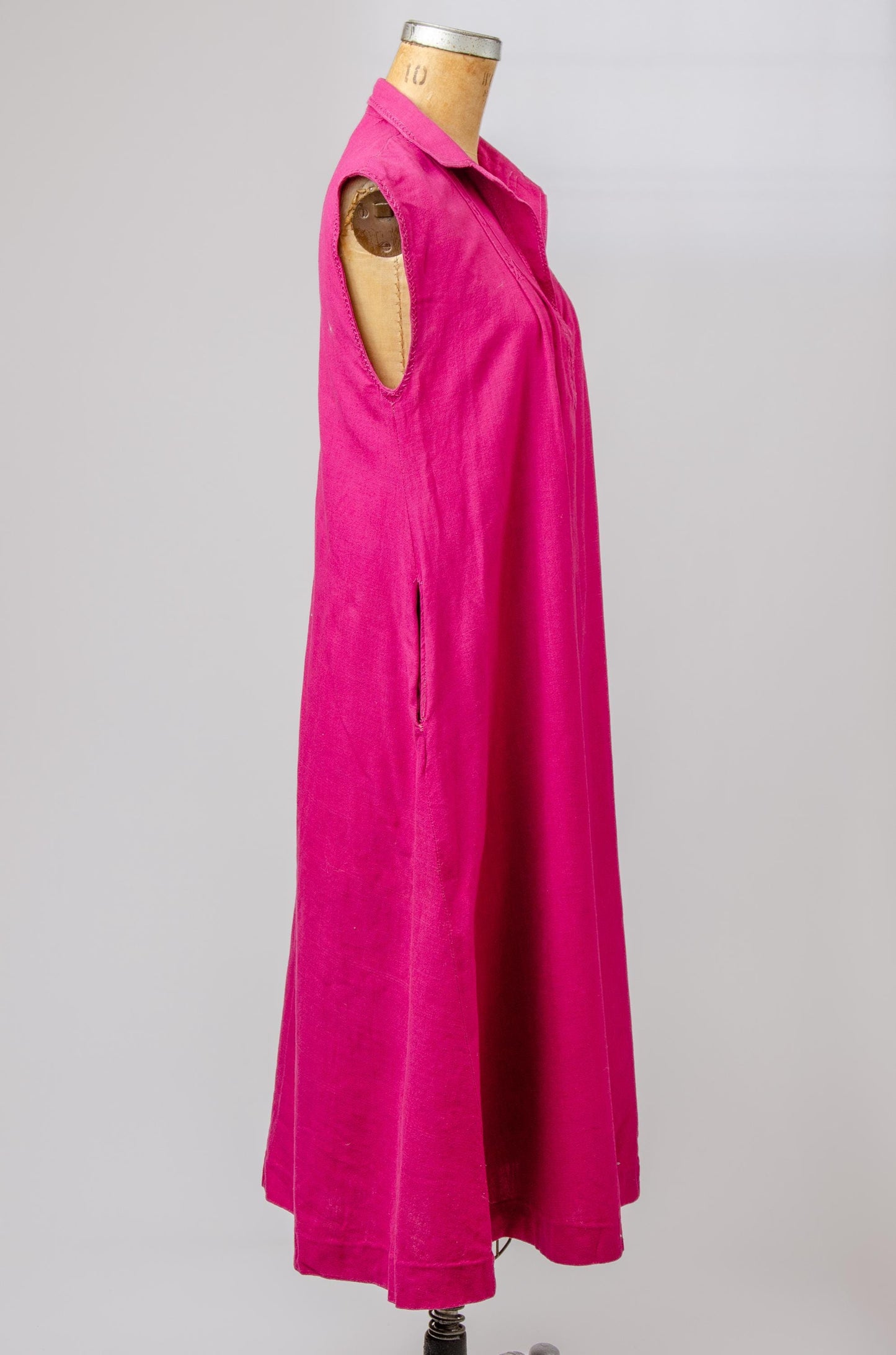 1960s Pink Woven Cotton Embroidered Full Length Tent Dress