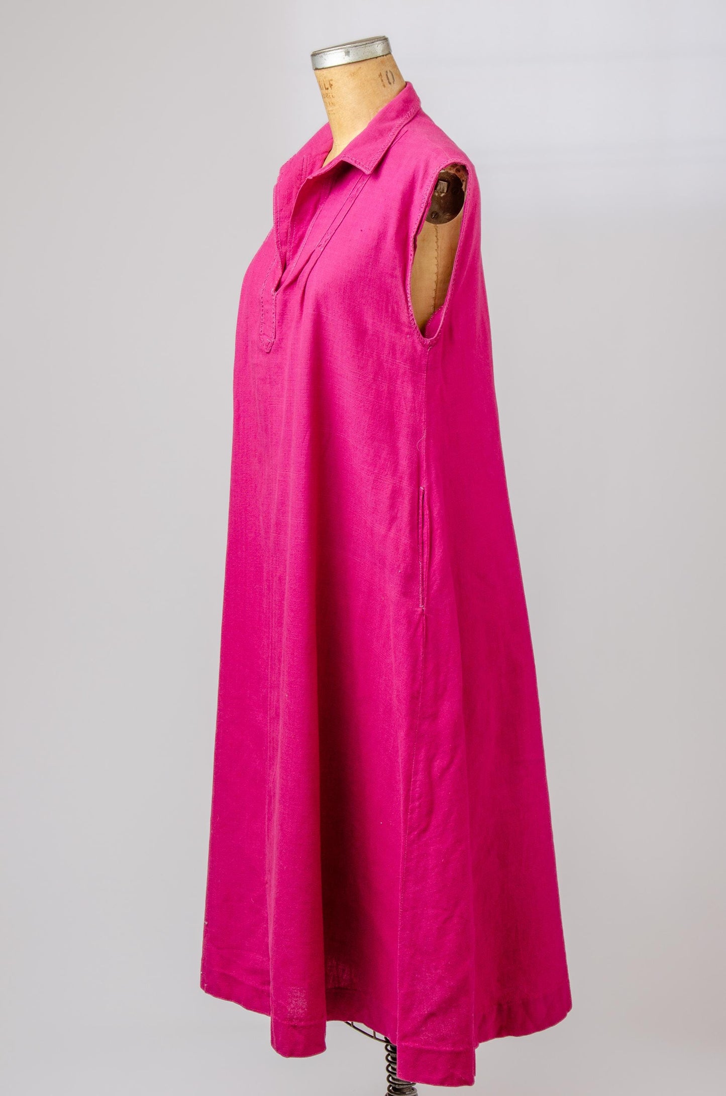 1960s Pink Woven Cotton Embroidered Full Length Tent Dress