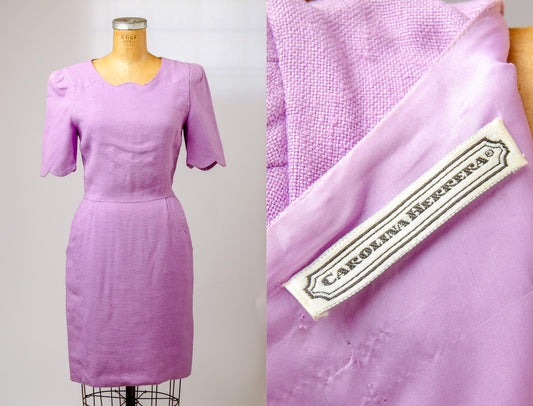 1980s Carolina Herrera Vintage Cotton Lavender Modern Midi Dress