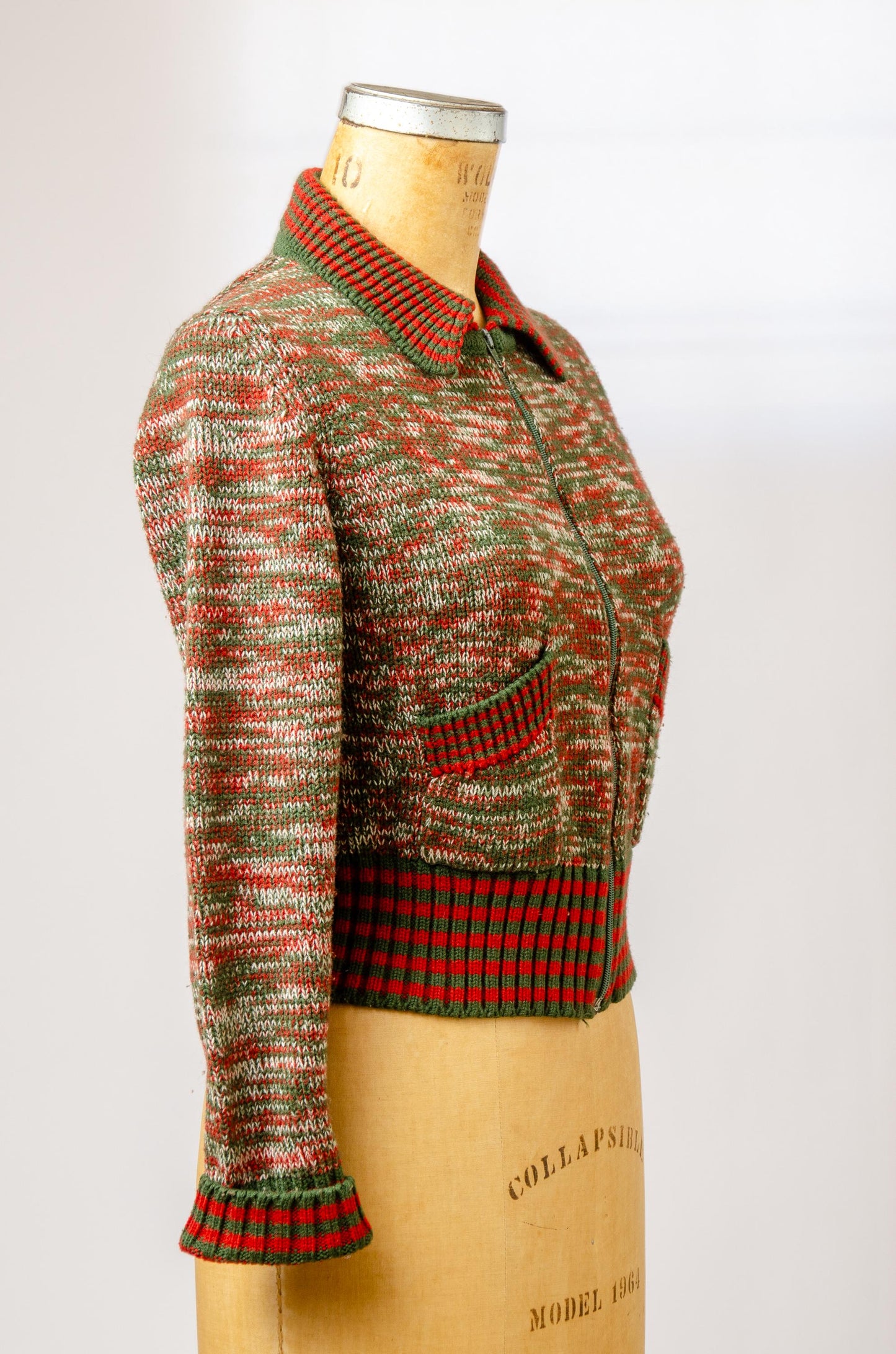 1970s Space Dye Sweater Red and Green Disco Knit Crop Jacket