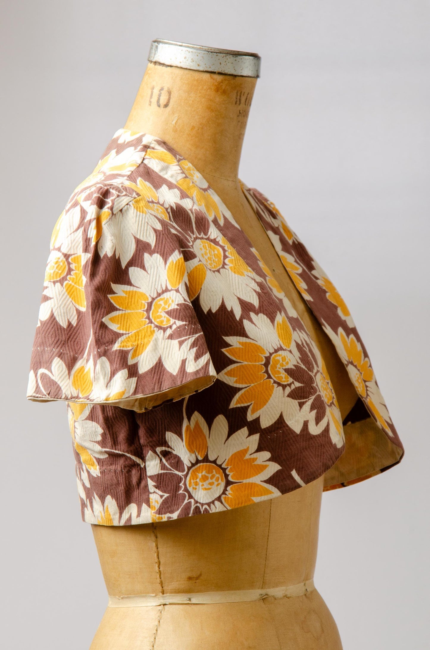 1940s Sunflower Bolero Jacket Yellow and Brown Cotton Crop Jacket