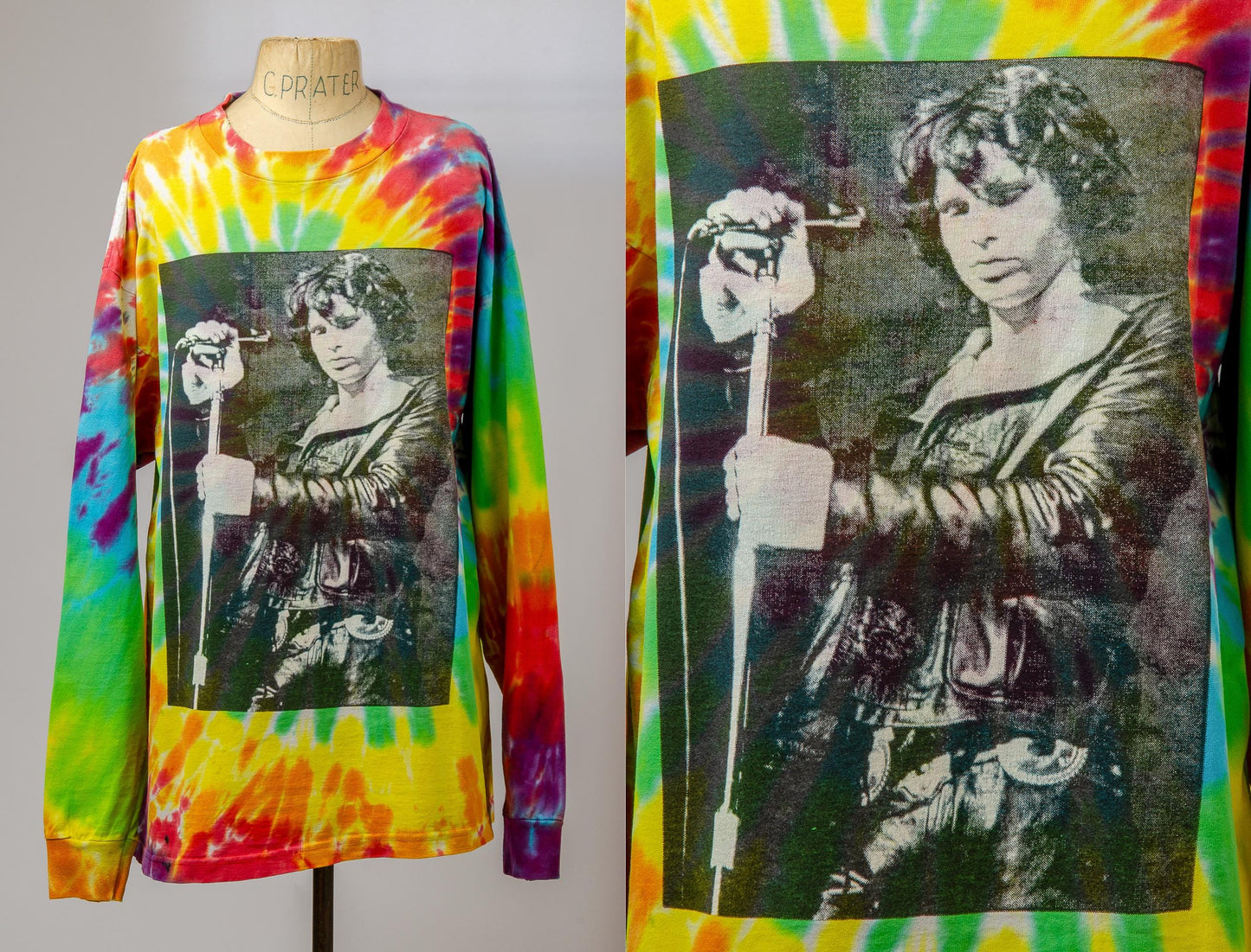 90s Jim Morrison Tie Dye Long Sleeve Cotton  Lizard King T Shirt