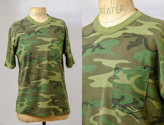 1980 Camo Pocket Tee Distressed Army Camouflage Single Pocket T Shirt