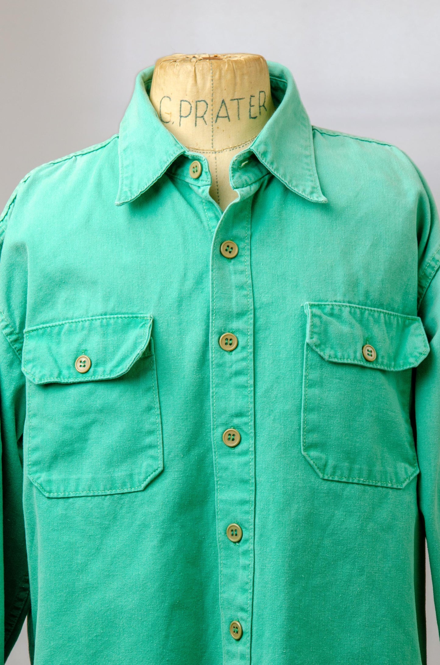 Vintage Faded Green Heavy Cotton Eastern Mountain Sports Outdoor Shirt