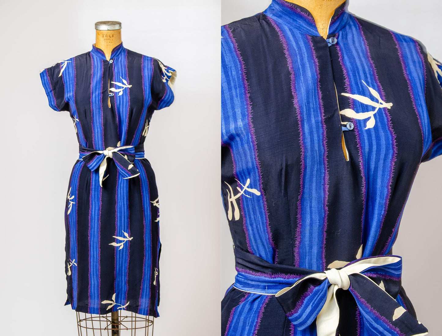 1970s Rayon Imperial Dress Silk Belted Disco Dress