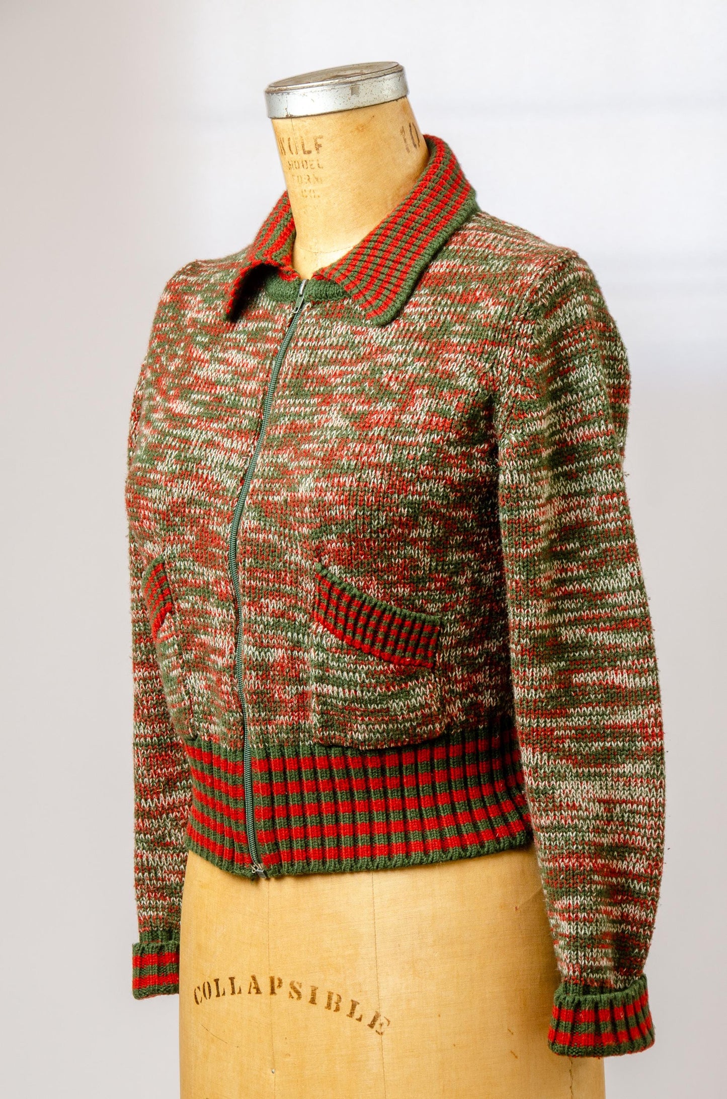 1970s Space Dye Sweater Red and Green Disco Knit Crop Jacket