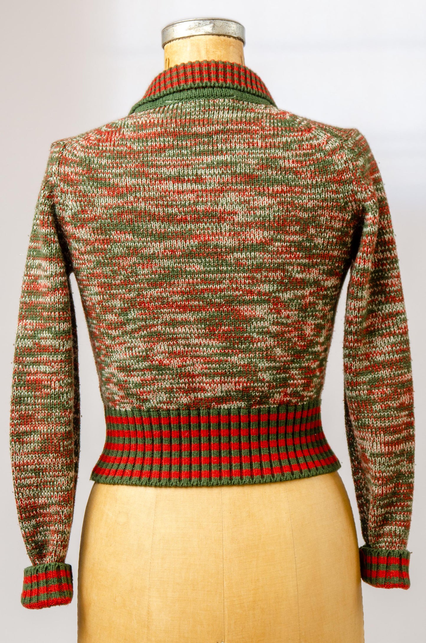 1970s Space Dye Sweater Red and Green Disco Knit Crop Jacket