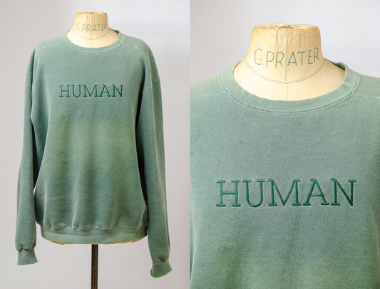 Vintage HUMAN Faded Green Thick Cotton Crewneck Sweatshirt