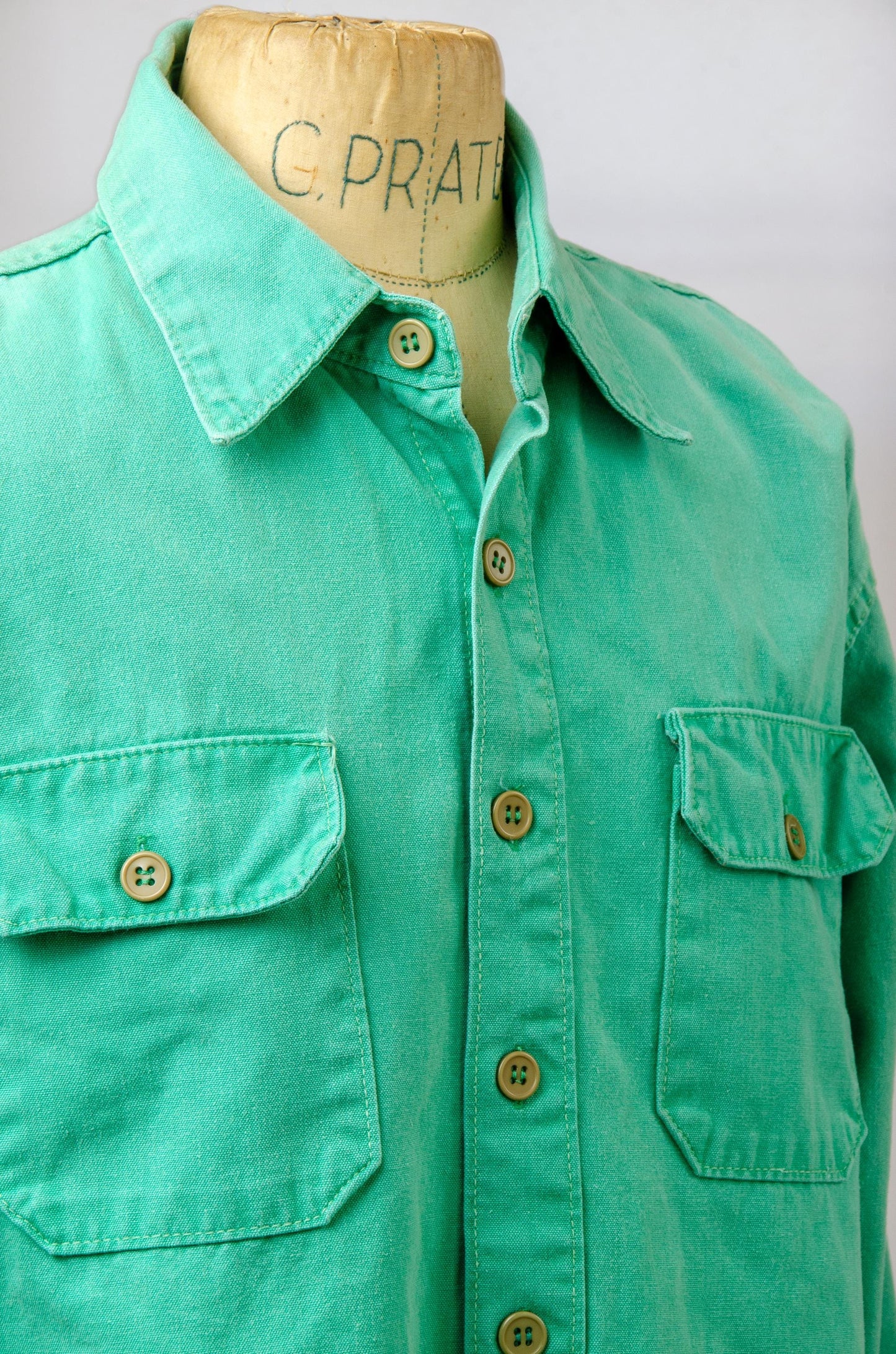 Vintage Faded Green Heavy Cotton Eastern Mountain Sports Outdoor Shirt