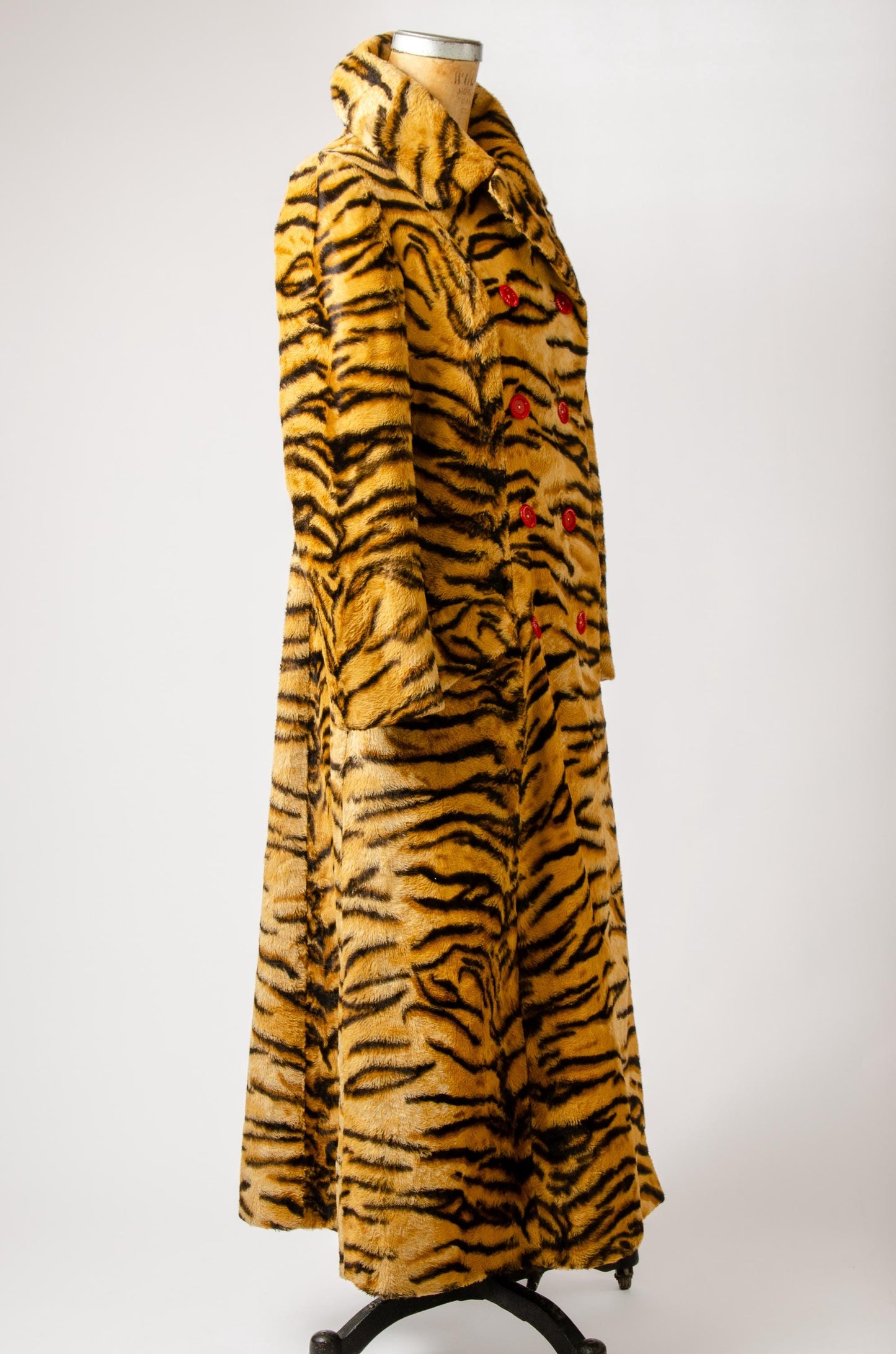 1970s Joseph I. Magnin Faux Tiger Fur Full Length Coat