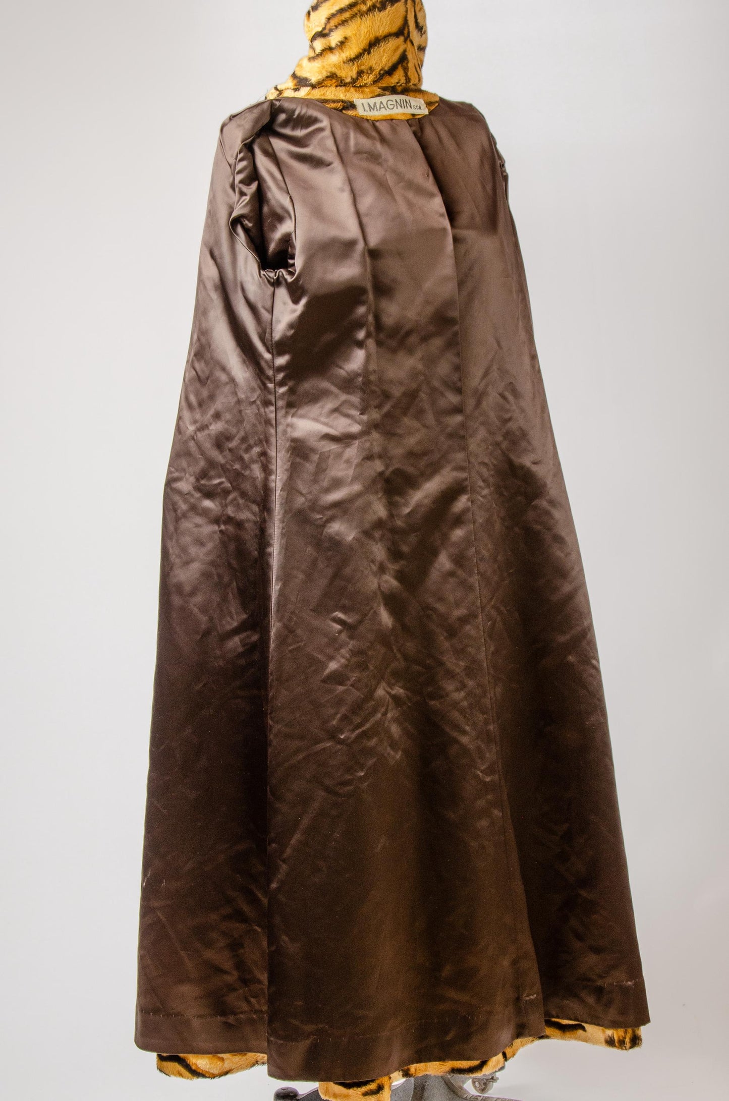 1970s Joseph I. Magnin Faux Tiger Fur Full Length Coat