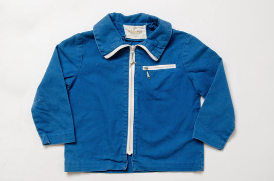 1960s Kids White Stag Jacket Blue Cotton Mod Zip Up Jacket