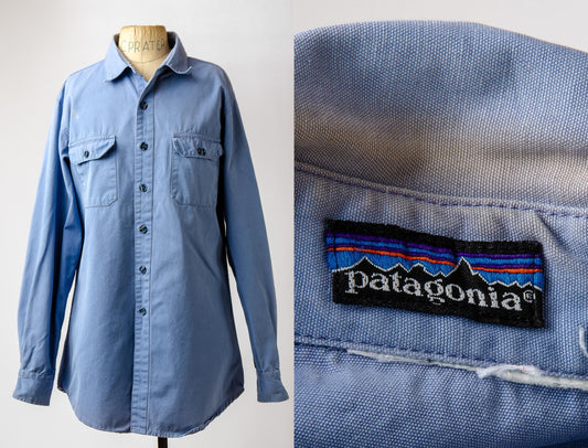 1980s Patagonia Heavy Cotton Button Down Blue Long Sleeve Workwear Shirt