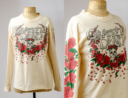 1980s Grateful Dead Long Sleeve Skull and Roses T Shirt