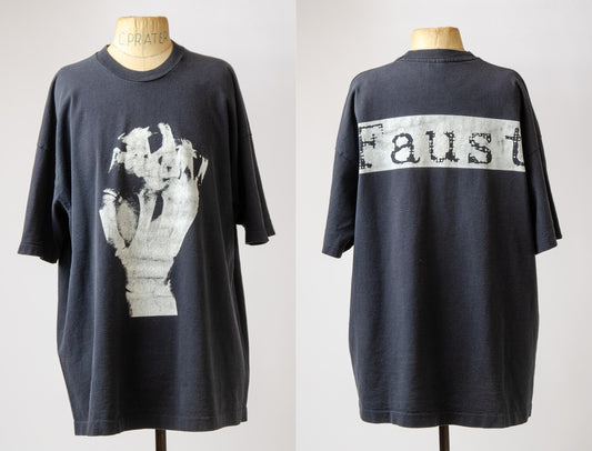 1980s Faust Fist Krautrock Front and Back Print Black Cotton T Shirt