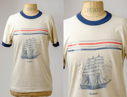 1970s Le Kruzenshtern Quebec Sailing Ship Barque Souvenir T Shirt