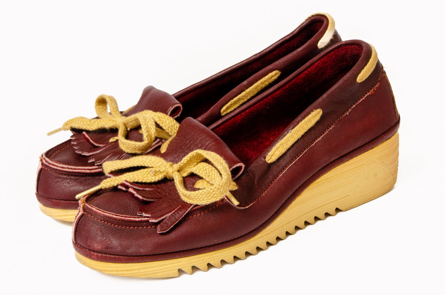 1970s Cherokee California Leather Wedge Platform Shoes 8 Deadstock