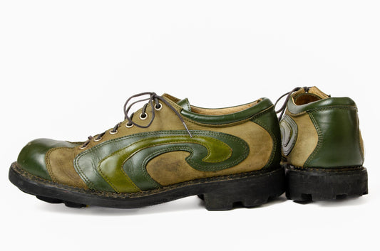 Vintage John Fluevog Angel Swirl Green Leather Shoes Mens 7.5 Women 9