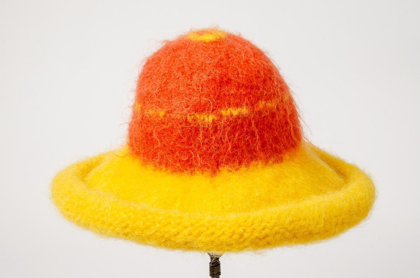 1970s Mohair Knit Wide Brim Fuzzy Sunshine Rasta Hat