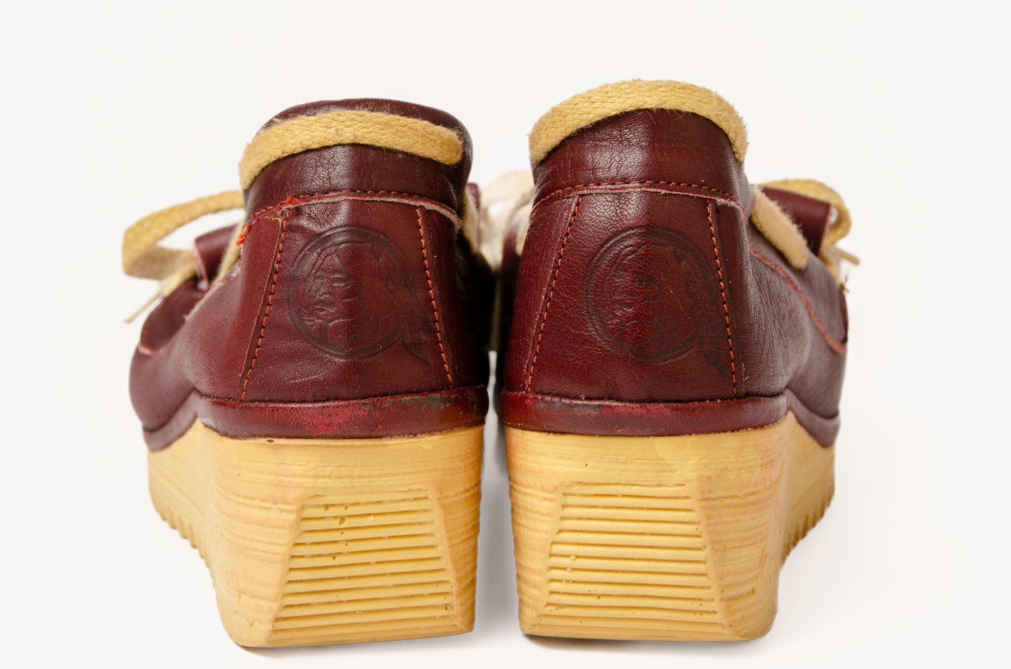 1970s Cherokee California Leather Wedge Platform Shoes 8 Deadstock