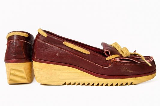 1970s Cherokee California Leather Wedge Platform Shoes 8 Deadstock