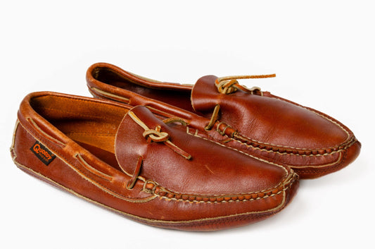 Vintage Quoddy Moccasin Slipper Thick Brown Leather Mens 10.5