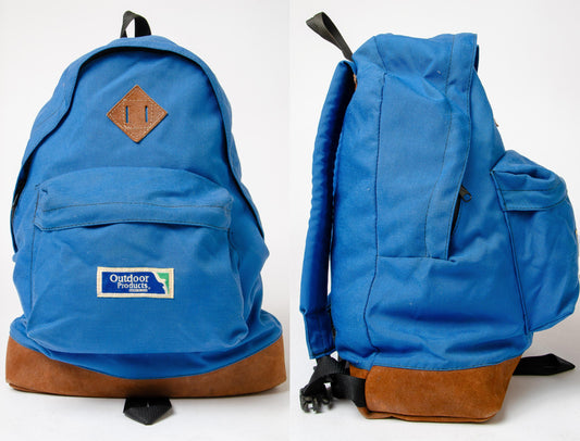 1970s Outdoor Products Backpack Blue Cordura Leather Bottom Rucksack Daypack