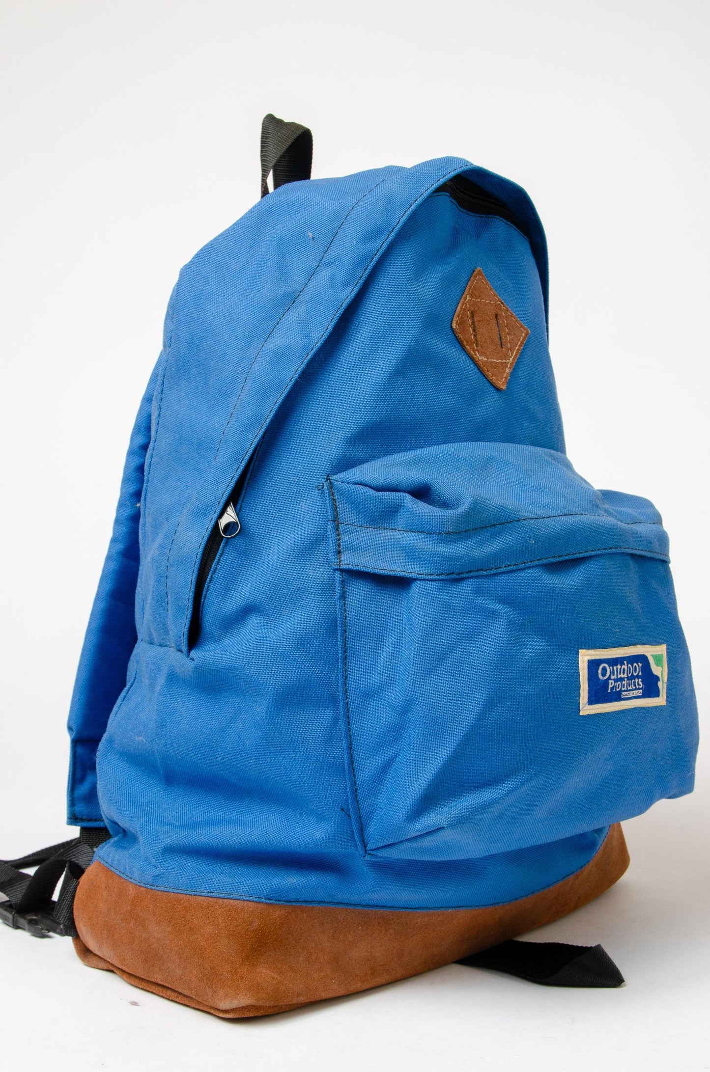 1970s Outdoor Products Backpack Blue Cordura Leather Bottom Rucksack Daypack