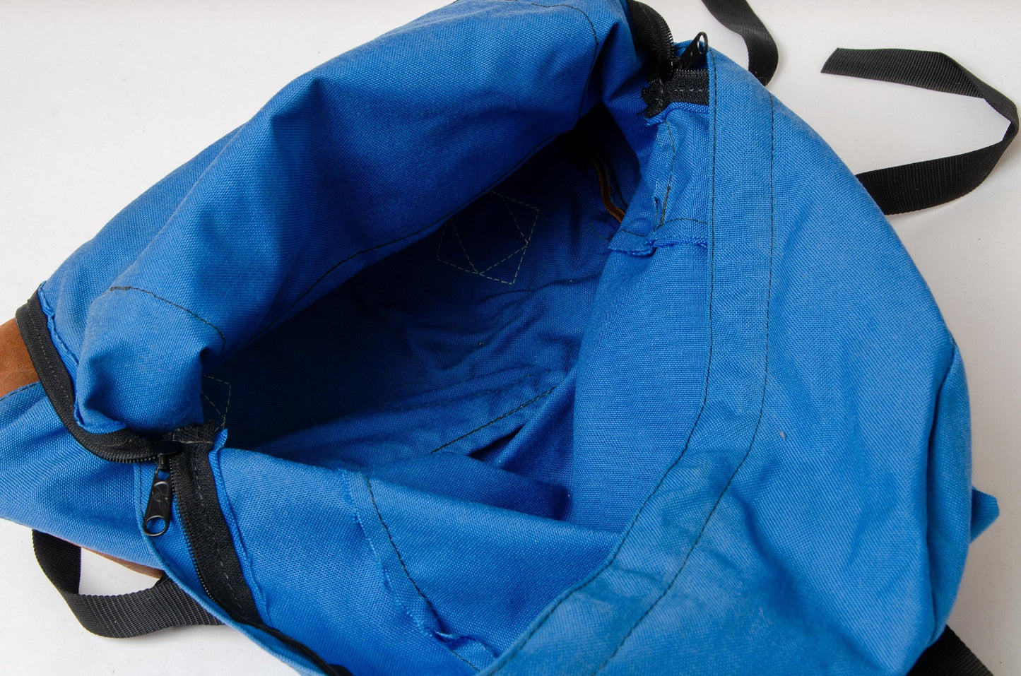 1970s Outdoor Products Backpack Blue Cordura Leather Bottom Rucksack Daypack