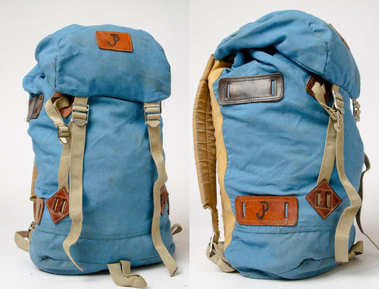 1970s Mountaineering Backpack Cordura and Leather Hiking Rucksack Daypack