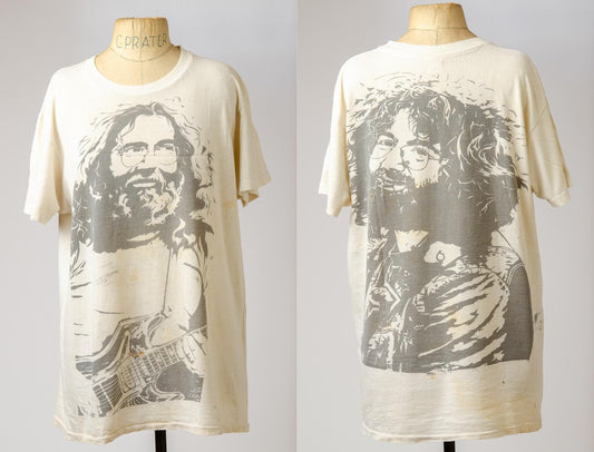 1980s Jerry Garcia Grateful Dead Jerry Face Front and Back Distressed T Shirt