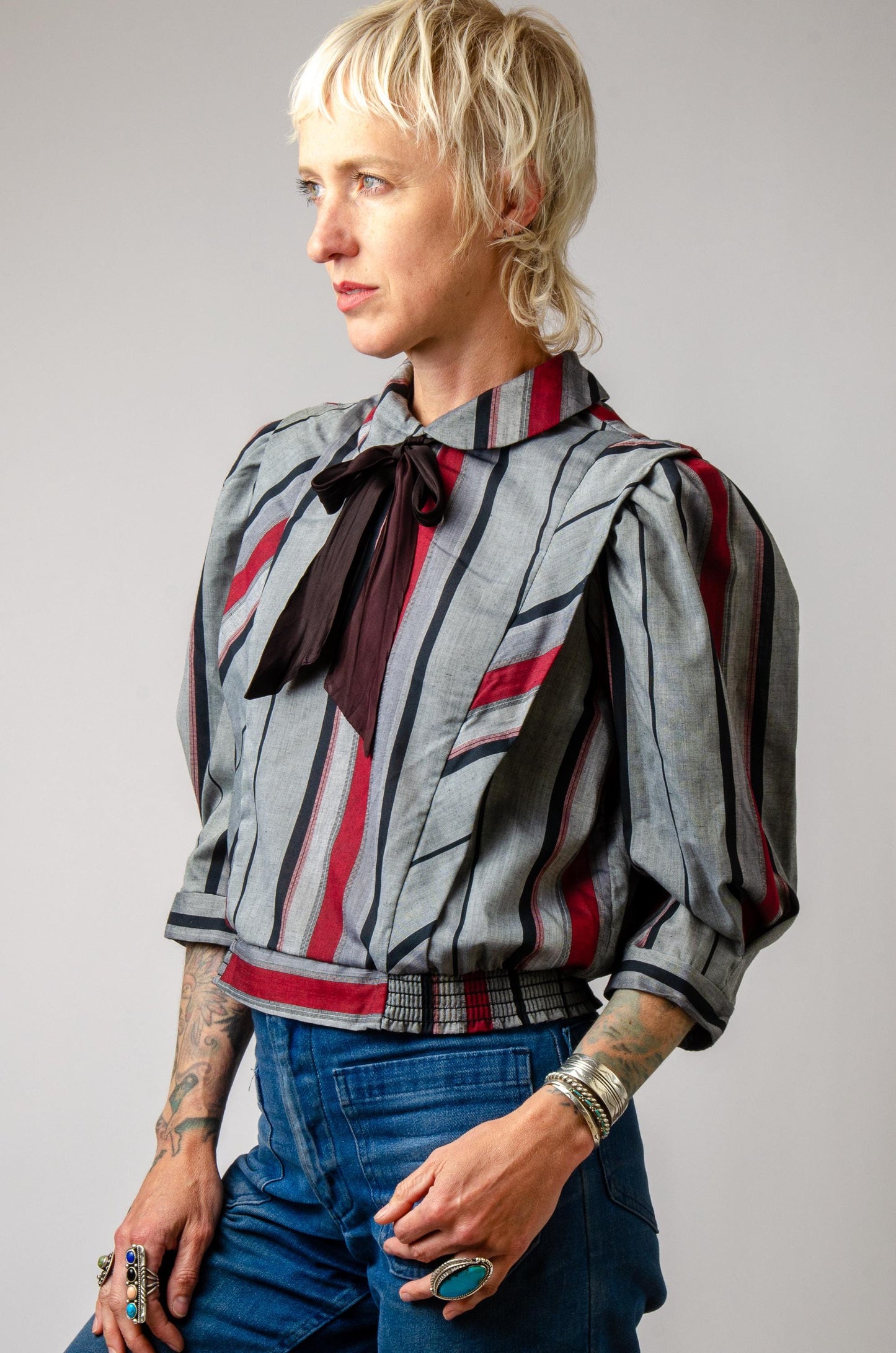 1980s You Babes Peter Pan Collar Puff Sleeve Pinafore Blouse