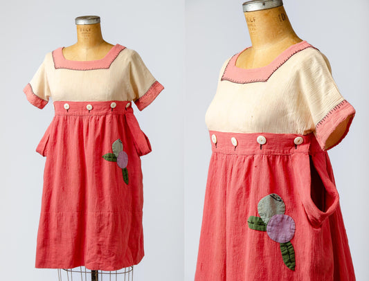 1920s Blueberry Picking Dress Bucket Pocket Girls Farm Dress