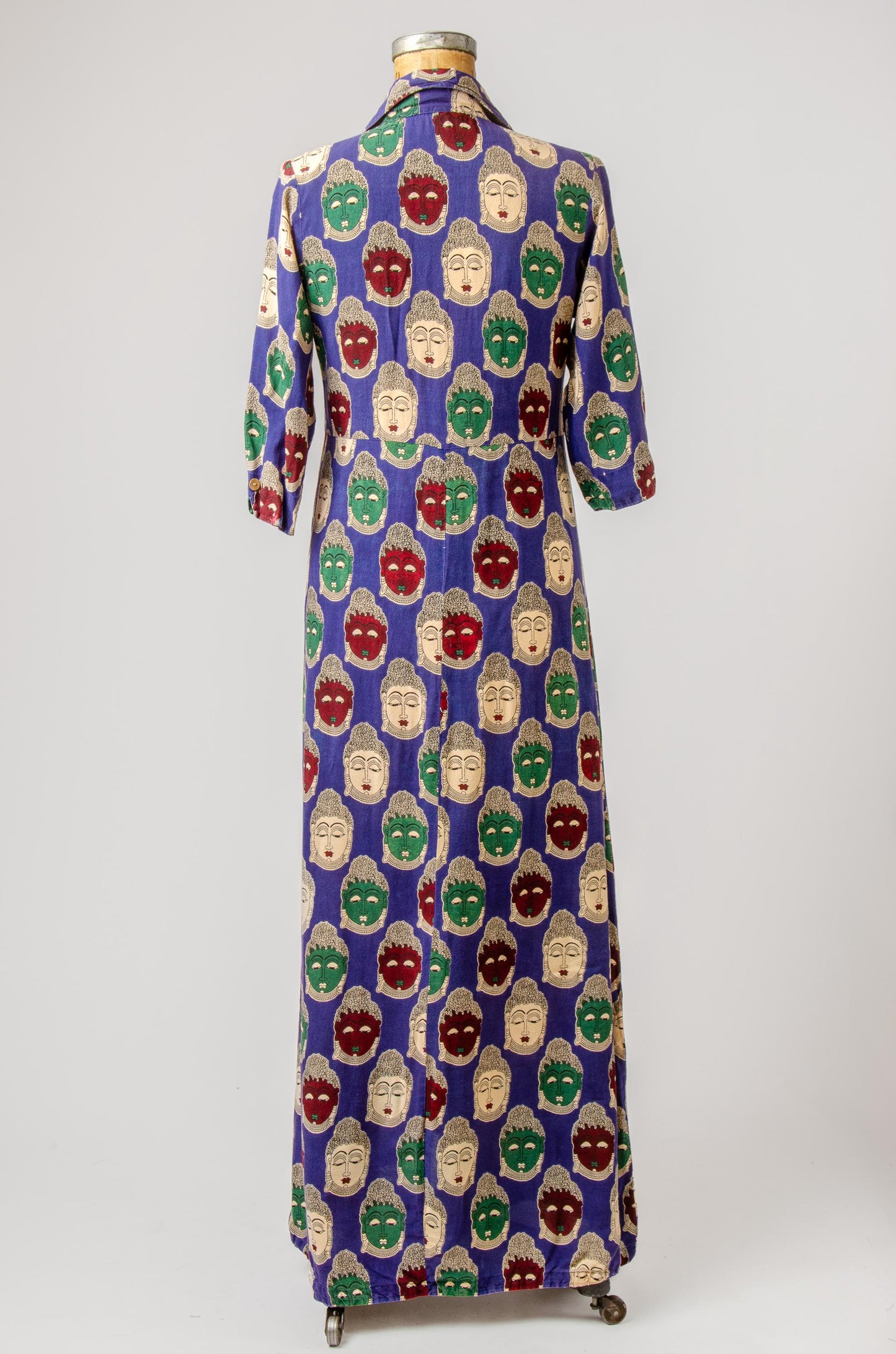 90s Buddha Novelty Print Rayon Button Down Dress