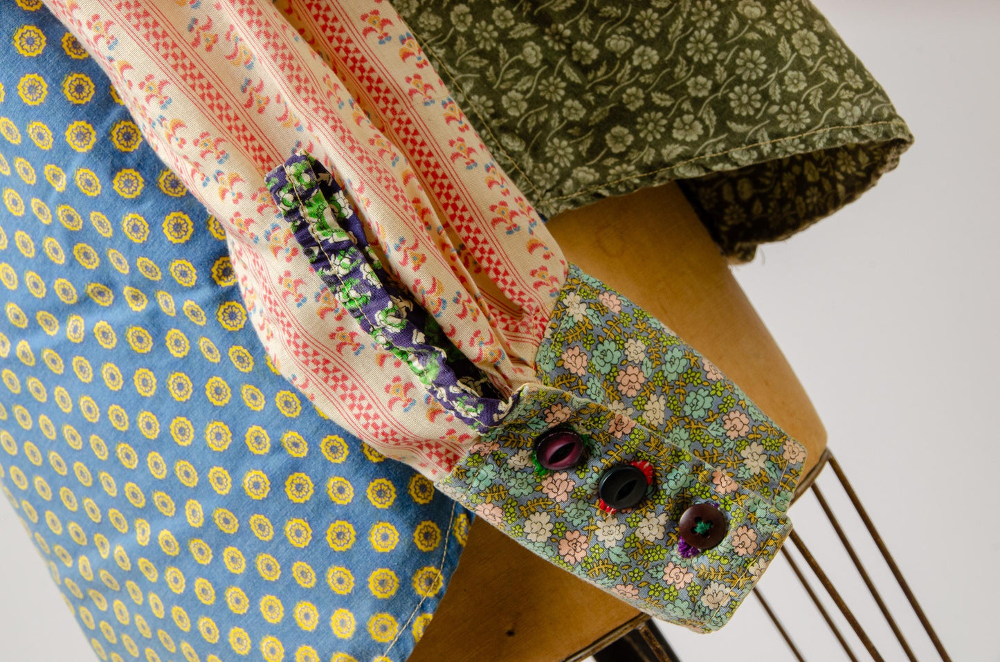 1970s Krazy Patchwork Pop Art Button Down Hippie Western Shirt