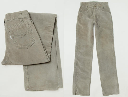 1970s Levis Uncut Corduroy Grey High Waisted Pants 24 x 31.5