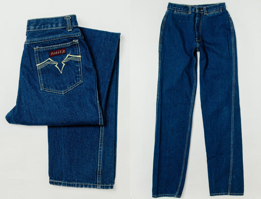 1980s Paris Glam Jeans Dark Denim High Waisted Jeans 26.5 x 34