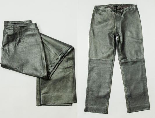 Vintage BCBG Silver Leather Pants Fully Lined Size 10