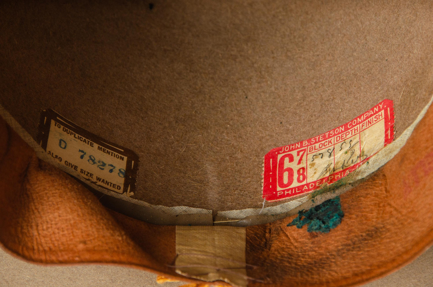 1920s Stetson No 1 Quality Pencil Curl Beige Beaver Fur Western Hat 6 7/8 MINT