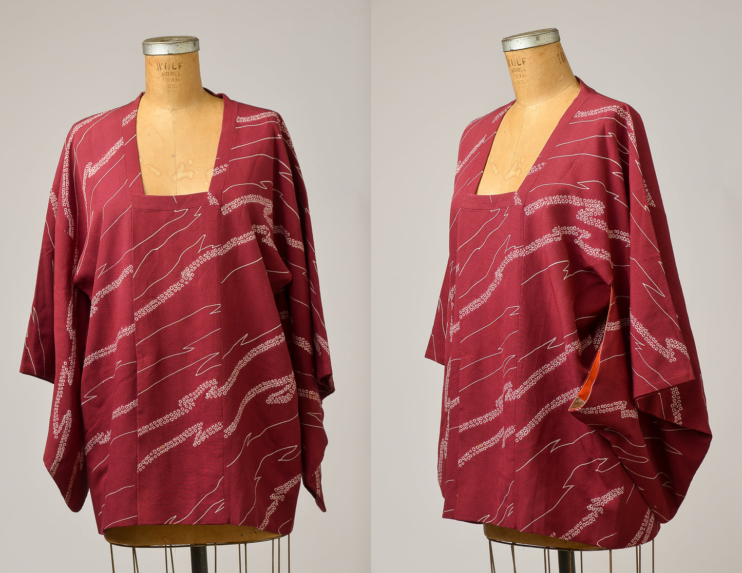 Vintage Short Kimono Jacket Burgundy and White Imported Silk Kimono Jacket