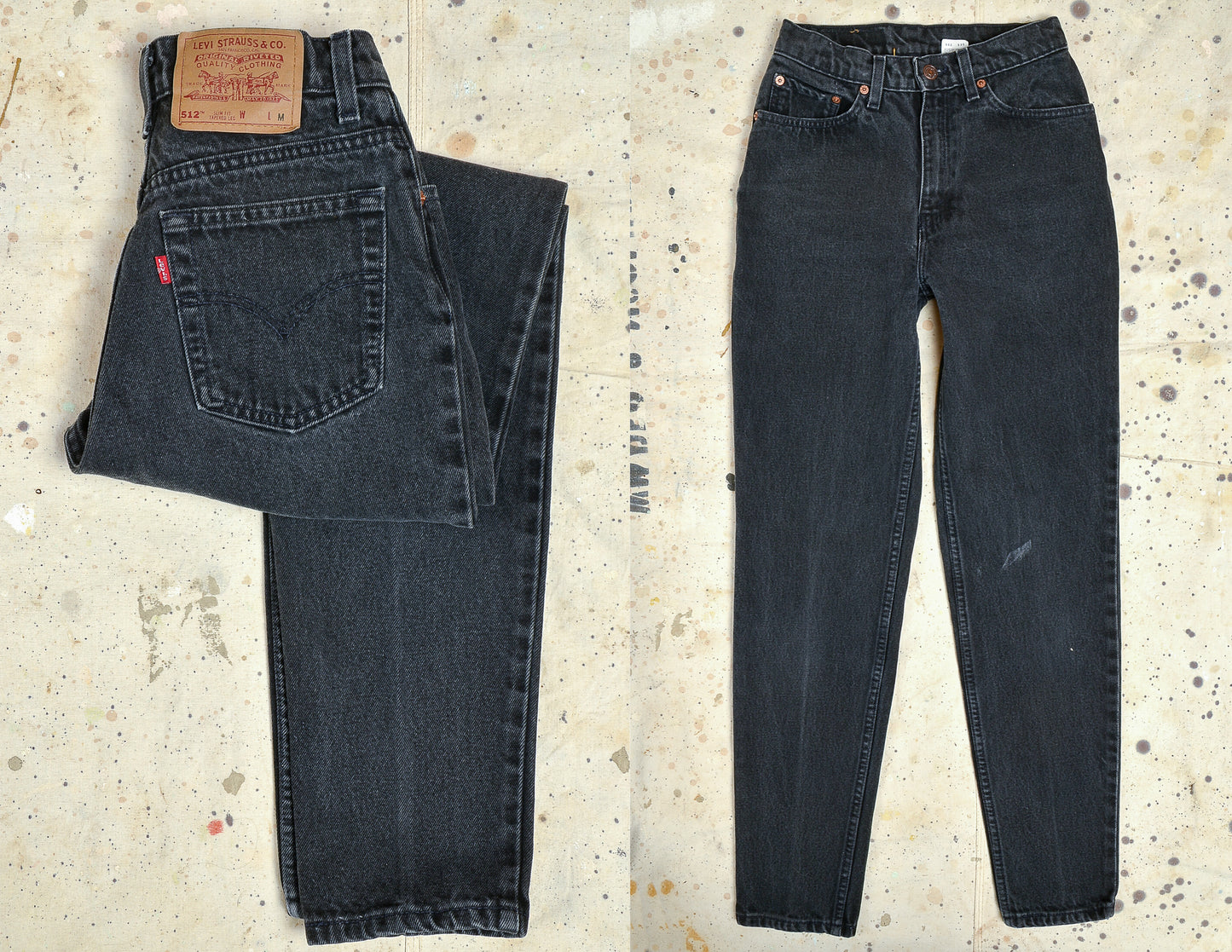 90s Levis High Waisted Black Denim Made in USA 512 Tapered Jeans 26 x 30