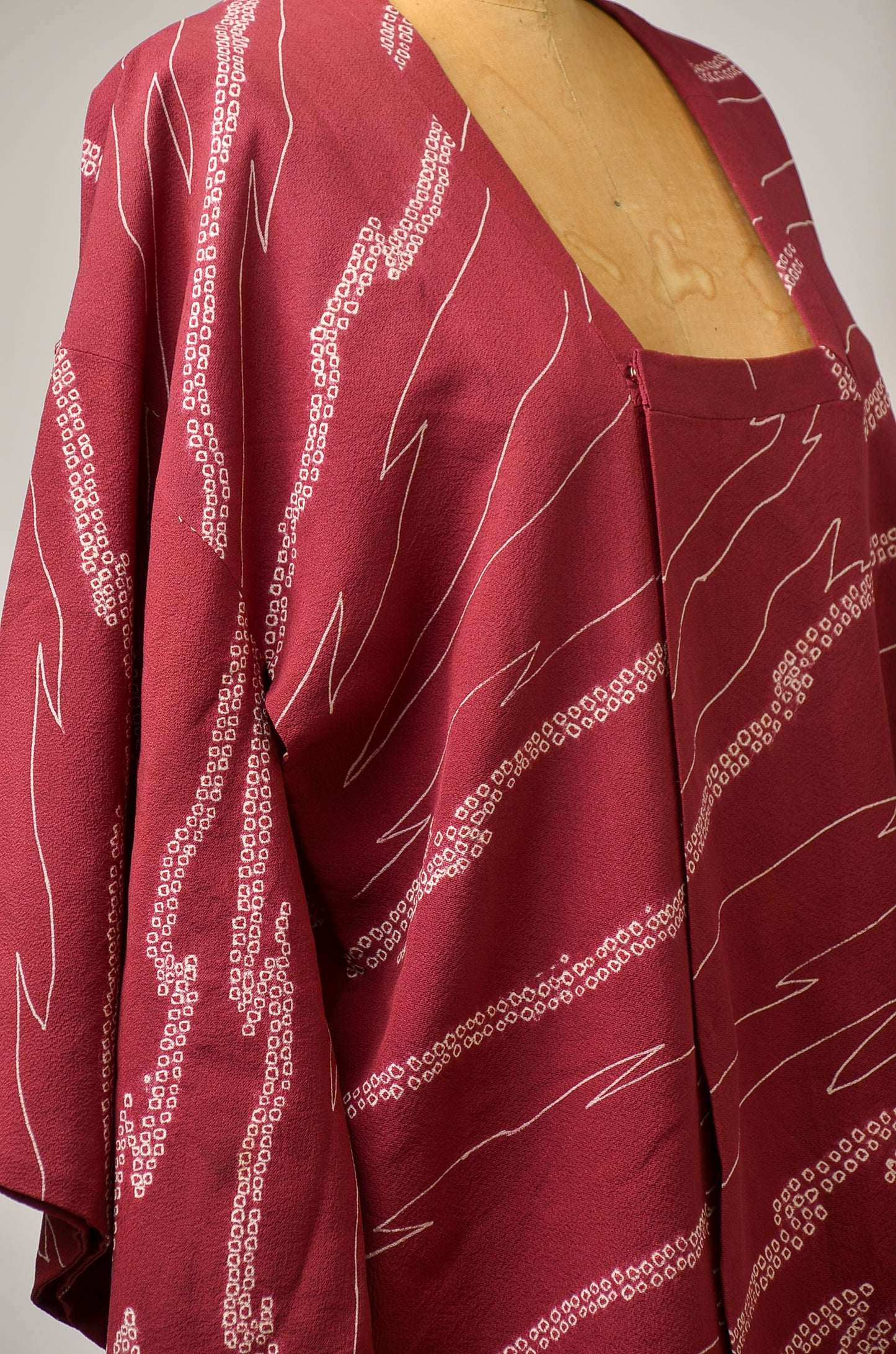 Vintage Short Kimono Jacket Burgundy and White Imported Silk Kimono Jacket