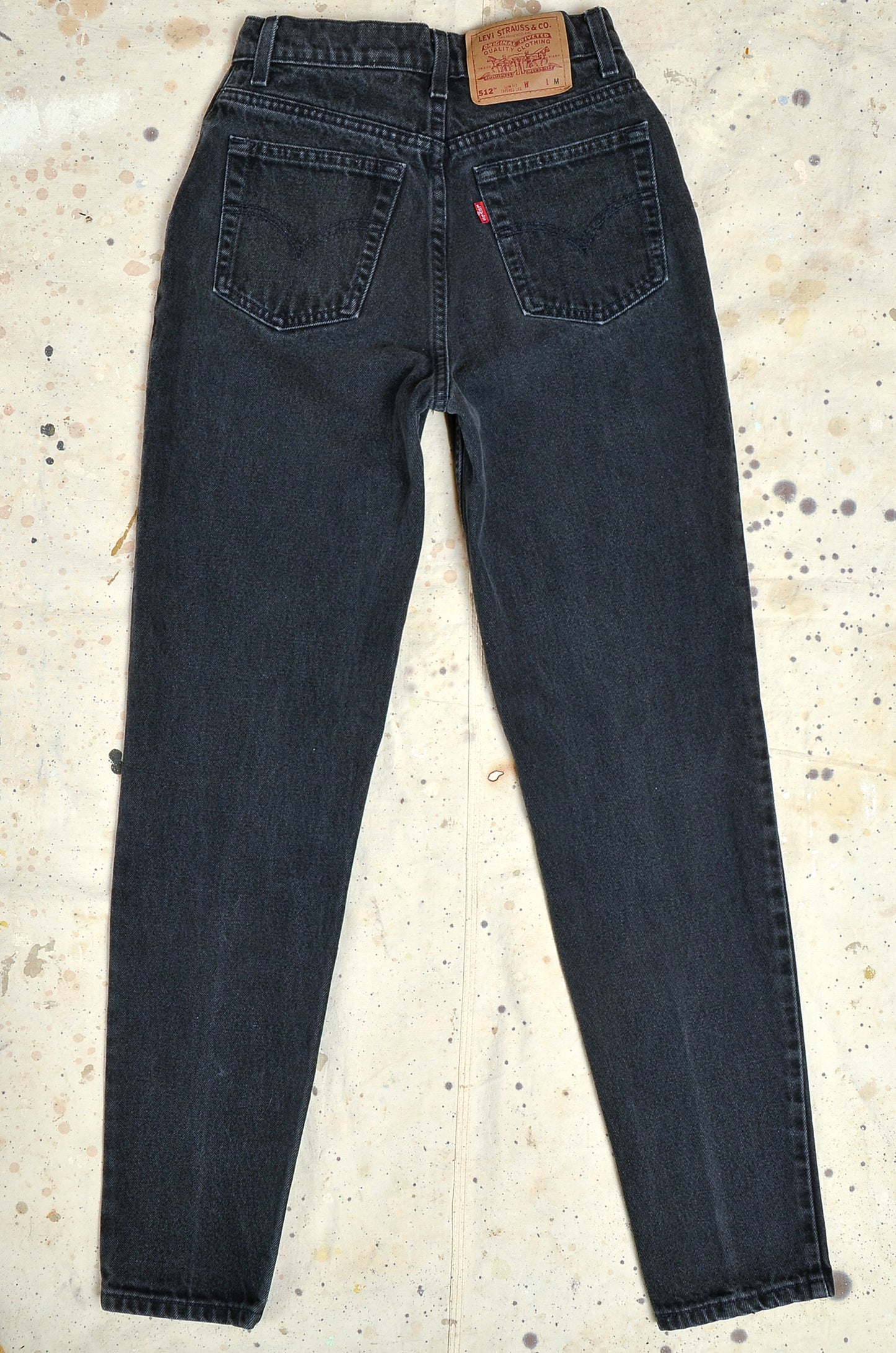 90s Levis High Waisted Black Denim Made in USA 512 Tapered Jeans 26 x 30