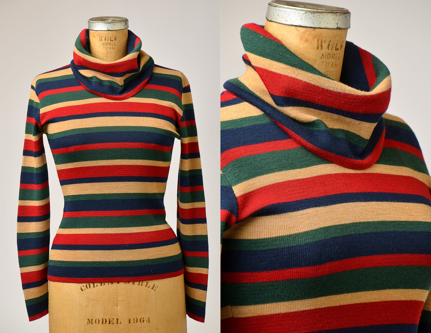 1970s Stripe Sweater Turtleneck Earth Tone Modern Knit Sweater