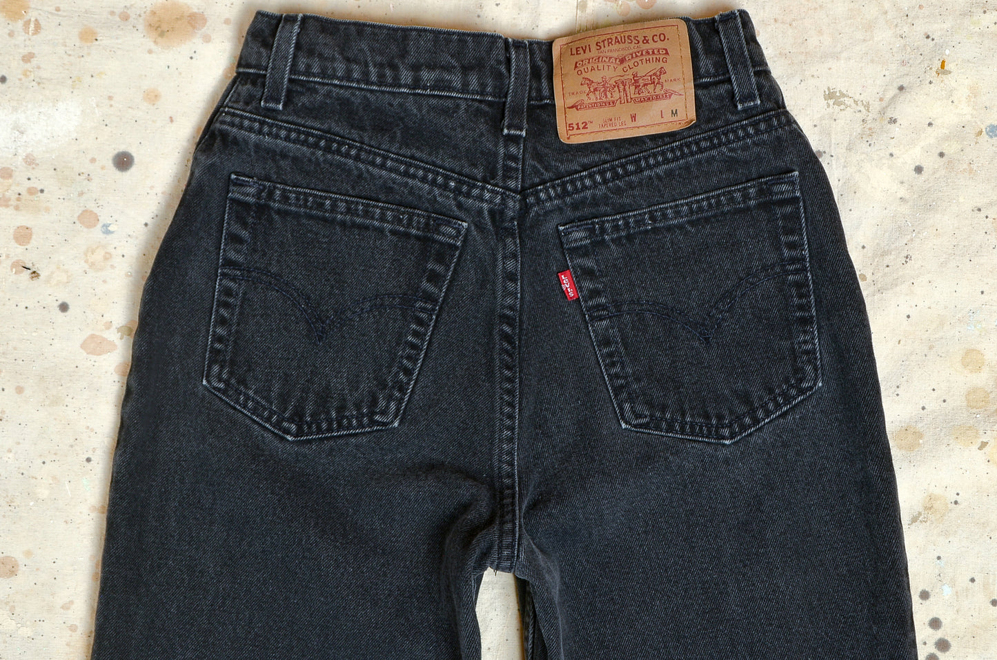 90s Levis High Waisted Black Denim Made in USA 512 Tapered Jeans 26 x 30