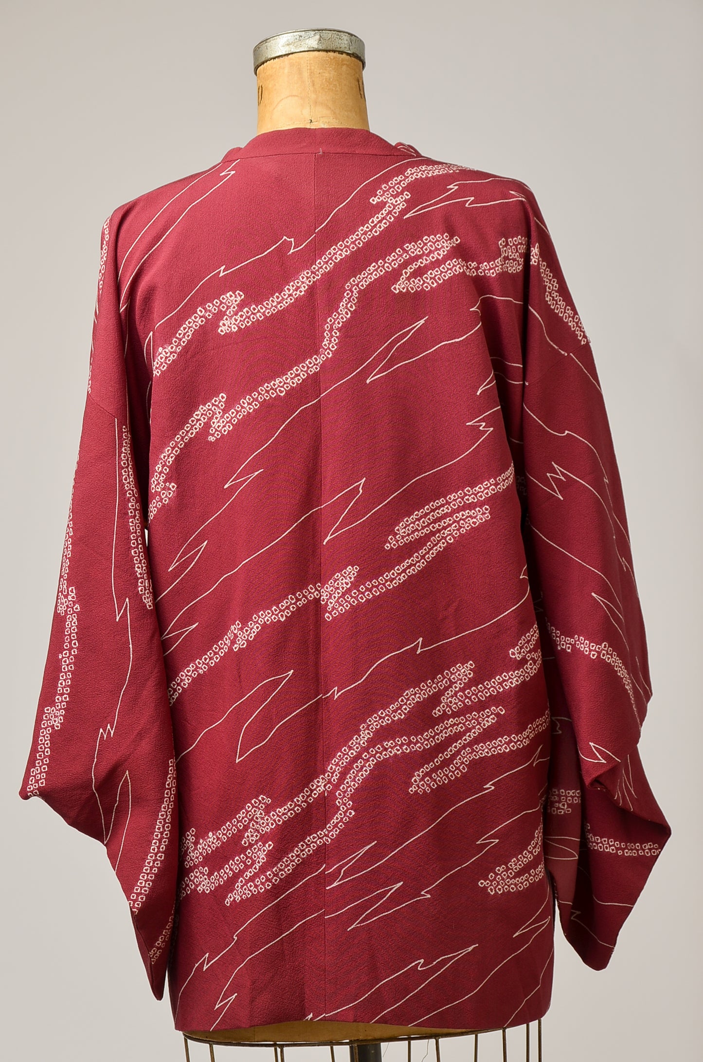 Vintage Short Kimono Jacket Burgundy and White Imported Silk Kimono Jacket