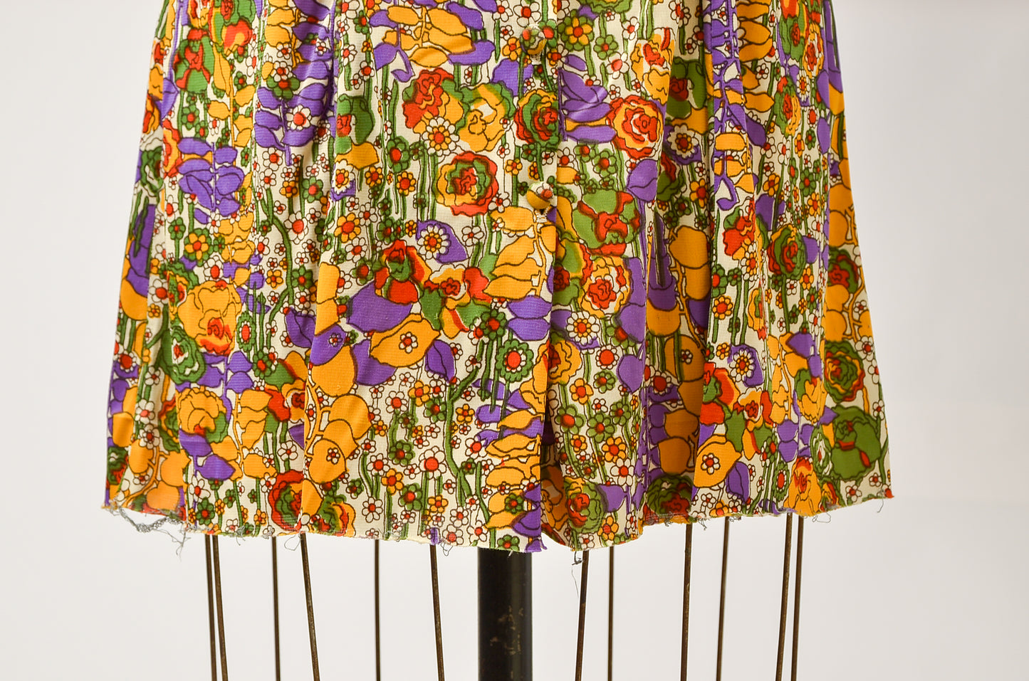 1960s Psychedelic Flowers Novelty Print Button Down Mini Dress