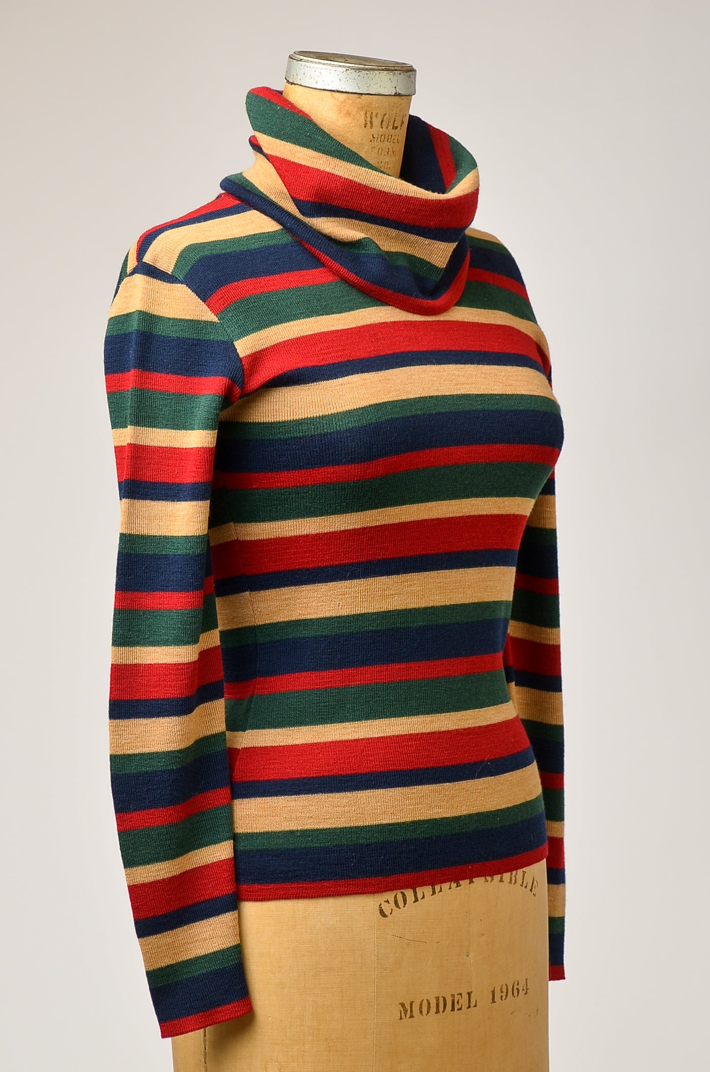 1970s Stripe Sweater Turtleneck Earth Tone Modern Knit Sweater